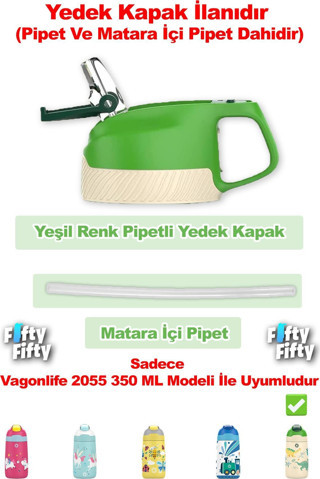 Vagonlife Pipetli Yedek Kapak + Matara İçi Pipet (Sadece 2055 350 ML Çocuk Termosu İle Uyumludur)
