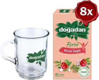 Doğadan Form Çay Kiraz Saplı 20'li x 8 + Doğadan Cam Bardak  