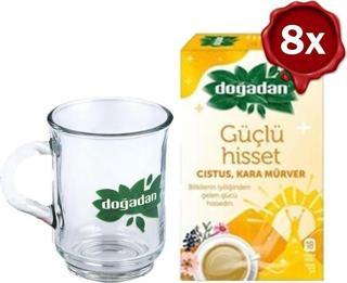 Doğadan Güçlü Hisset Bitki Çayı 18'li x 8 + Doğadan Cam Bardak  