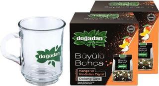 Doğadan Büyülü Bohça Oolong Çayı Mango + Hindistan Cevizi x 2 + Doğadan Cam Bardak  