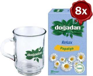 Doğadan Papatya Bitki Çayı 20' li x 8 + Doğadan Cam Bardak  