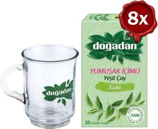 Doğadan Yeşil Çay Yumuşak İçimli 20'li x 8 + Doğadan Cam Bardak  