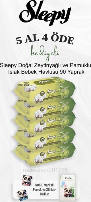 Sleepy Doğal Zeytinyağlı ve Pamuklu Islak Bebek Havlusu 90 Yaprak 5 Al 4 Öde ve Rosie Pamuk