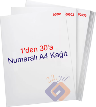 1 den 30 a Numaralı A4 Fotokopi Kağıdı