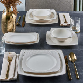 Güral Porselen Caroline 54 Parça 12 Kişilik  Kare Yemek Takımı 6165