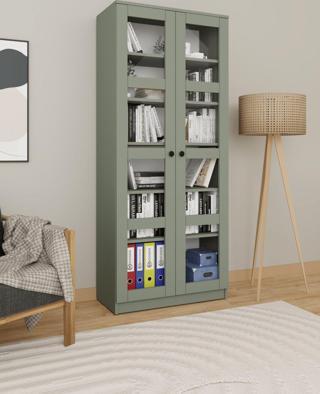 Midoser Lucas Cam Kapaklı Vitrin - Büfe - Kitaplık Ve Çok Amaçlı Dolap ( Ayarlanabilir Raf ) - Yeşil