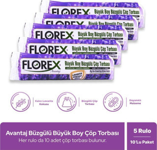 Florex Avantaj Seri Lavanta Kokulu Büzgülü Büyük Boy Çöp Poşeti X 5 Rulo