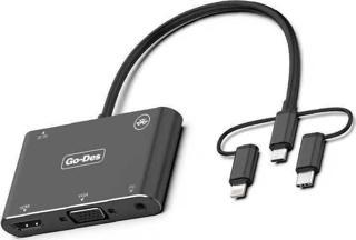 Go-Des GD-8762 5 in 1 HDMI VGA AV Dönüştürücü Adaptör Ses ve Görüntü Aktarım Bluetooh v4.2 EDR