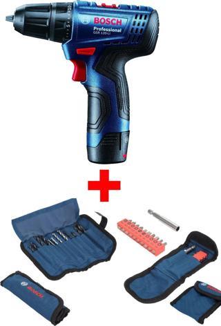 Bosch Gsr 120-Li 2 Ah 12V Akülü Vidalama Şarjlı Matkap + 23 Parça Matkap Ve Vidalama Ucu Seti
