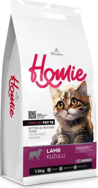 Homie Düşük Tahıllı Kuzulu Yavru Ve Anne Kedi Maması 1,5 Kg