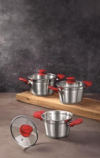 Bonera Etna Colour 6 Parça Bakalit Kulplu Paslanmaz Çelik Tencere Seti