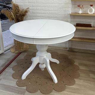 Reyo 90 cm Açılır Yuvarlak Baba Ayaklı Yemek Masası, Mutfak Masası Mat Beyaz
