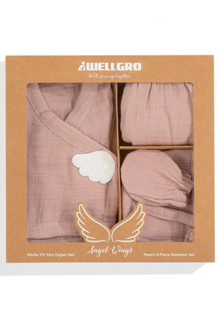 Wellgro Angel Wings Müslin 5'li Yeni Doğan Seti-Pembe