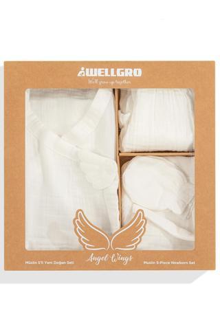 Wellgro Angel Wings Müslin 5'li Yeni Doğan Seti - Beyaz