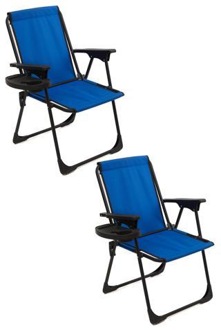 Moniev Natura 2 Adet Kamp Sandalyesi Katlanır Piknik Sandalye Oval Bardaklıklı Mavi