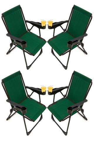 Moniev Silva 4 Adet Kamp Sandalyesi Bardaklıklı Lüks Piknik Sandalye Yeşil
