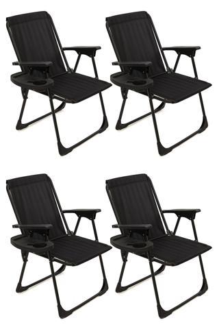 Moniev Natura 4 Adet Kamp Sandalyesi Katlanır Piknik Sandalye Oval Bardaklıklı Siyah