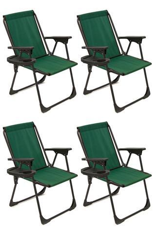 Moniev Natura 4 Adet Kamp Sandalyesi Katlanır Piknik Sandalye Oval Bardaklıklı Yeşil