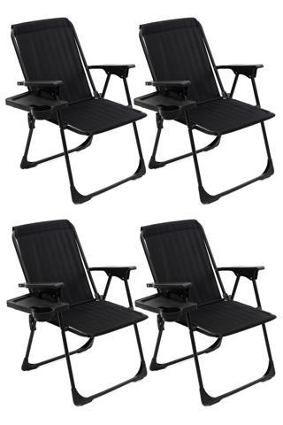 Moniev Natura 4 Adet Kamp Sandalyesi Katlanır Piknik Sandalye Dikdörtgen Bardaklıklı Siyah