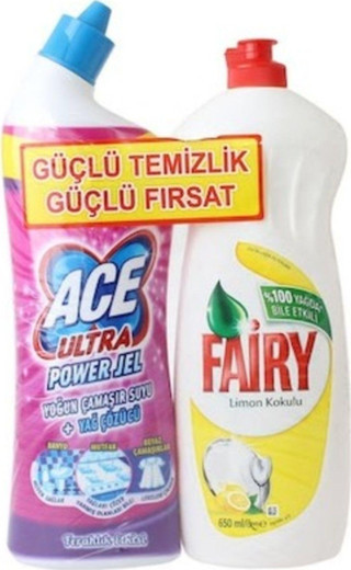 ACE Çamaşır Suyu 810 +Fairy Bulaşık Deterjanı 650 Ml