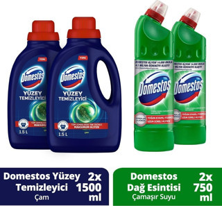 Domestos Yüzey Temizleyici Çam 1500 Ml X 2 + Domestos Dağ Esintisi Çamaşır Suyu 750 Ml X 2