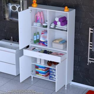 Modilayn AFRA 100x173x32,5 cm 1 Çekmece 3 Kapak 3 Raf 6 Bölme Çok Amaçlı Banyo & Mutfak Dolabı