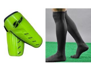 Slipt Çift Cırtlı 2 Adet Futbol Tekmeliği + 2 Adet Futbolcu Tozluk Futbol Maç Set Çorap Ve Tekmelik - Siyah - L