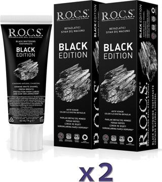 Rocs BLACK EDITION KÖMÜR ÖZLERİ İLE BEYAZLATICI DİŞ MACUNU 74g X 2 ADET