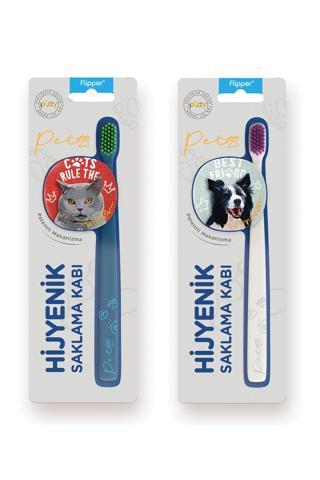 Flipper Pets Hijyenik Saklama Kabı Ve Yetişkin Diş Fırçası Seti-2'li Set -British ve Border Collie