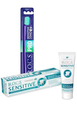 R.O.C.S. Sensitive Repair White - Onarım ve Beyazlatma Florürsüz Diş Macunu + Soft Diş Fırçası Seti