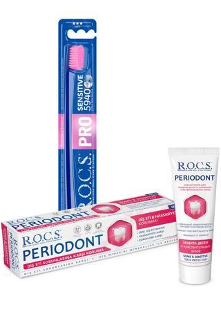 R.O.C.S. PERIODONT Diş Eti Bakım Seti–Periodont Macun + PRO 5940 Sensitive Diş Fırçası Pembe