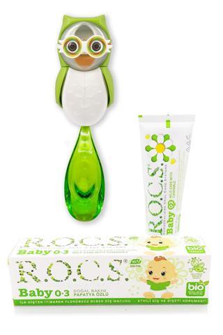 R.O.C.S. R.O.C.S Baby Yeşil Baykuş Bakım Seti - Papatyalı diş macunu+ Diş Fırçası+ Baykuş Saklama Kabı-YEŞİL