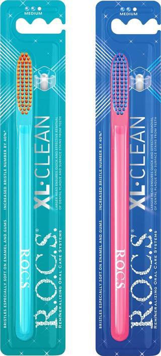 Rocs XL CLEAN – EKSTRA TEMİZLİK İÇİN DİŞ FIRÇASI - 2'Lİ SET PEMBE-YEŞİL SAP