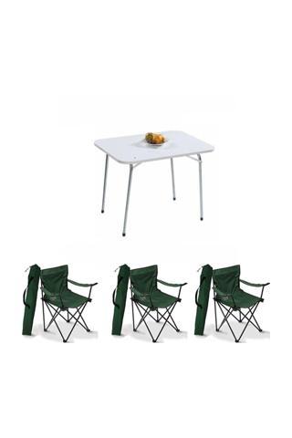 Bofigo 60x80 Katlanır Masa + 3 Adet Kamp Sandalyesi Katlanır Sandalye Piknik Plaj Sandalyesi Yeşil