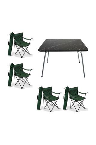 Moccastyle 4 Adet Kamp Sandalyesi Yeşil + Katlanır Granit Masa