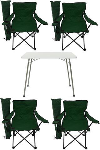 Bofigo 60x80 Katlanır Masa + 4 Adet Kamp Sandalyesi Katlanır Sandalye Piknik Plaj Sandalyesi Yeşil
