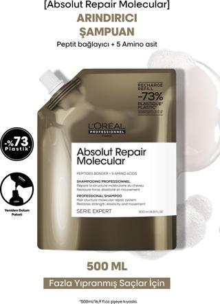 L'Oréal Paris Absolut Repair Molecular Tüm Yıpranmış Saçlar İçin Arındırıcı Refill Şampuan 500Ml