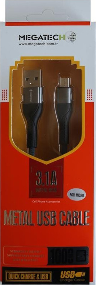 Megatech 3.1A A Örgülü Serisi Micro Data Kablosu Siyah-Gri