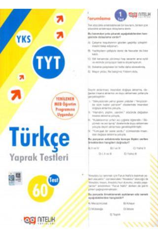 Nitelik Tyt Türkçe Yaprak Test -  - Nitelik Yayınları