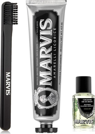 Marvis Amarelli Licorice Meyanköklü Diş Macunu 85Ml + Orta Sert Diş Fırçası+Ağız Suyu 30Ml 3 Lü Bakım Seti