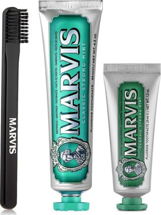 Marvis Classic Strong Mint Yoğun Naneli Diş Macunu 85 Ml + 25 Ml + Orta Sert Diş Fırçası 3 Lü Bakım Seti