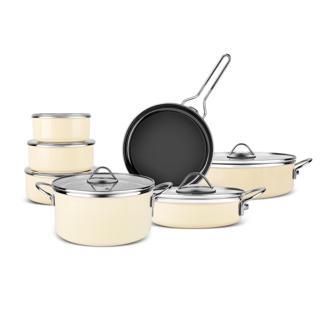 Karaca Erva 14 Parça İndüksiyon Tabanlı Emaye Çeyiz Seti Krem