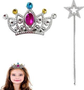 Çocuklar İçin Taraklı Prenses Tacı ve Prenses Yıldız Asa Seti Gümüş TdrTR