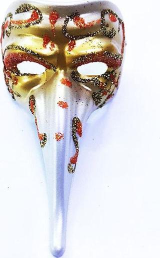 Turuncu Renk İşlemeli Seramik Malzemeden İmal Venedik Uzun Maske Magnet TdrTR
