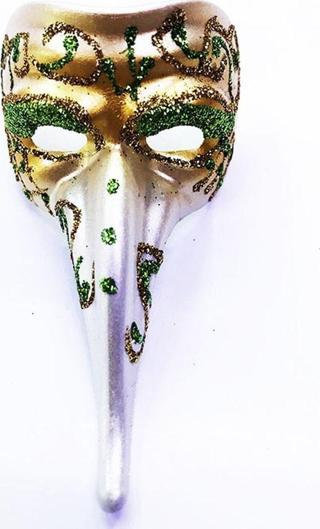 Yeşil Renk İşlemeli Seramik Malzemeden İmal Venedik Uzun Maske Magnet TdrTR