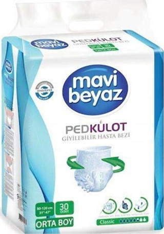 Mavi Beyaz Külotlu Hasta Bezi Orta Boy 30'Lu