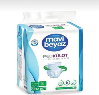 Mavi Beyaz Ped Emici Külot Hasta Bezi Medium Orta 30 Adet