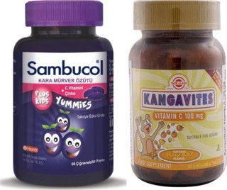 Sambucol Plus Kids Yummies 60 Çiğneme Tableti+Solgar Kangavites Chewable Vitamin C 100 Mg 90 Tablet