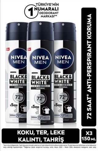 Nivea Men Black&White Invisible Original Deodorant 150 Ml X 3 Adet