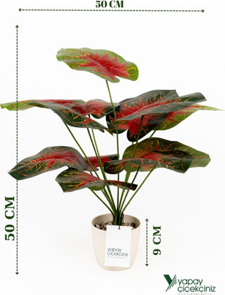 Yapay Çiçekçiniz Taş Detaylı Beyaz Saksıda 12 Yapraklı 50 Cm Yapay Salon Çiçeği